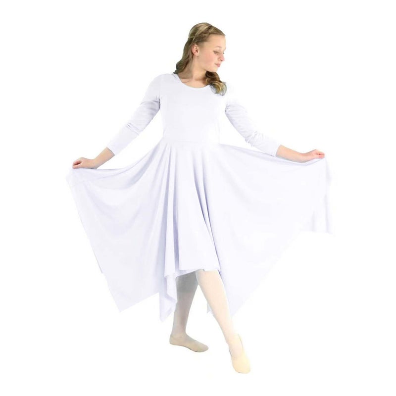 Danzcue Girls Celebration of Spirit Long Sleeve Dance Dress, White, L-XL - Image 1